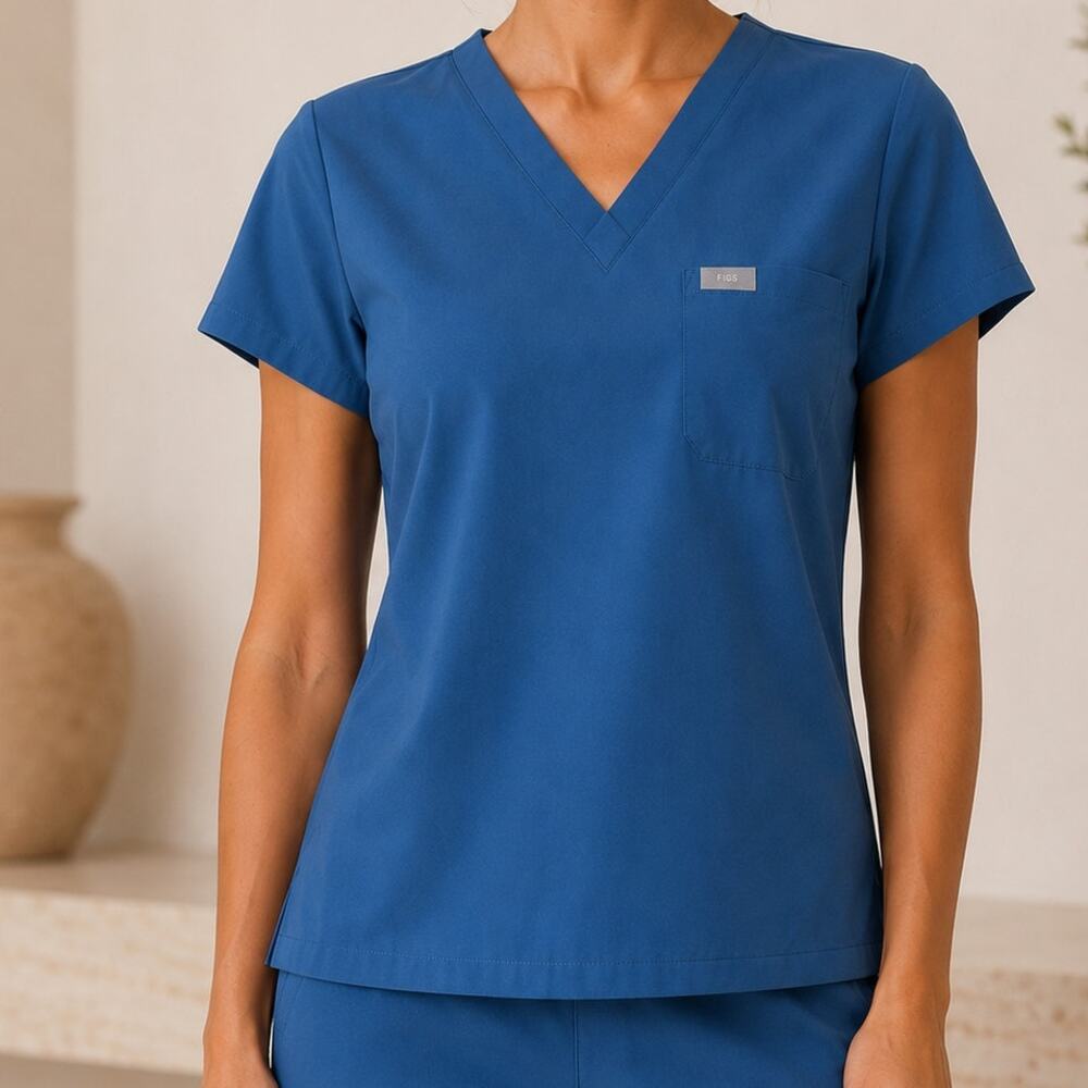 FIGS Catarina V-neck Scrub Tops XS Petite Blue Technical Collection Size XS/P